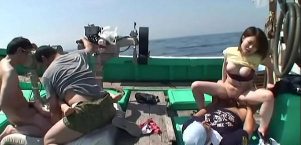  Asian sluts getting fucked on a fishing boat